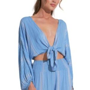 Elan Striped Tie-Front Long-Sleeve Top
